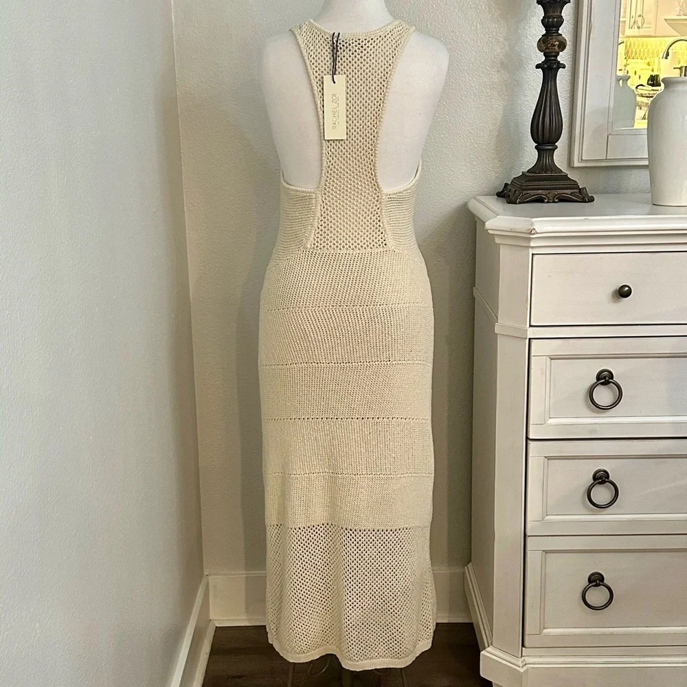 Rachel Zoe Crochet Bodycon Maxi Dress Metallic Tan Size Large - Picture 3 of 16